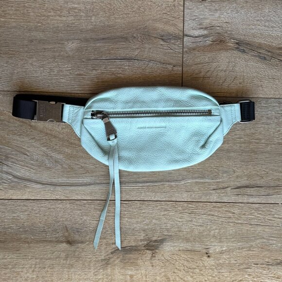 Aimee Kestenberg Milan Aqua Blue Leather Brushed Silver Hardware Bum Belt Bag - Picture 1 of 8